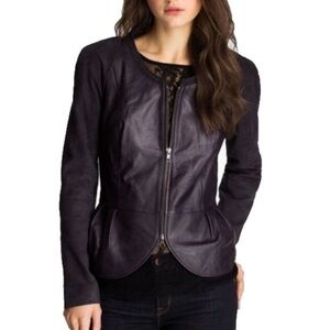 Hinge Leather Jacket, M, Gray/Purple Contrast Leather Suede, Full Zip, Peplum